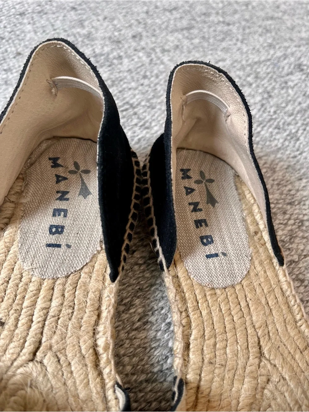 Manebi 38 Hamptons open side espadrille flats black suede US 8